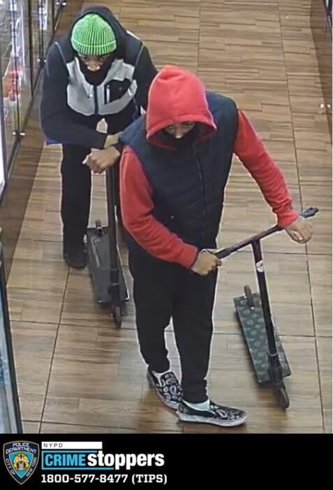 Surveillance footage to two suspects sought for two robberies in Midtown.