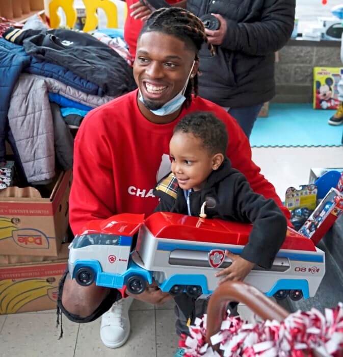 Damar Hamlin at his holiday toy drive