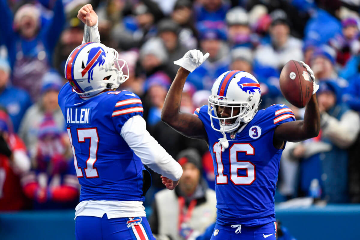 Josh Allen and John Brown celebrate a Bills touchdown