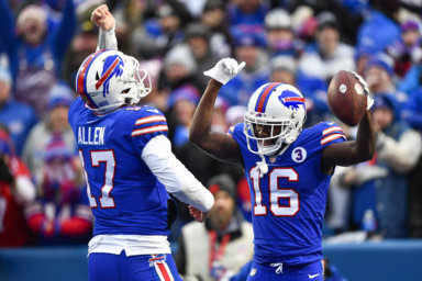 Josh Allen and John Brown celebrate a Bills touchdown