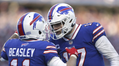 Josh Allen and Cole Beasley celebrate a Bills touchdown