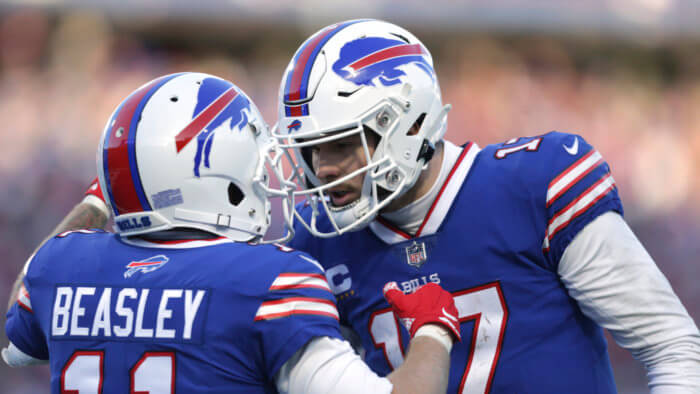 Josh Allen and Cole Beasley celebrate a Bills touchdown
