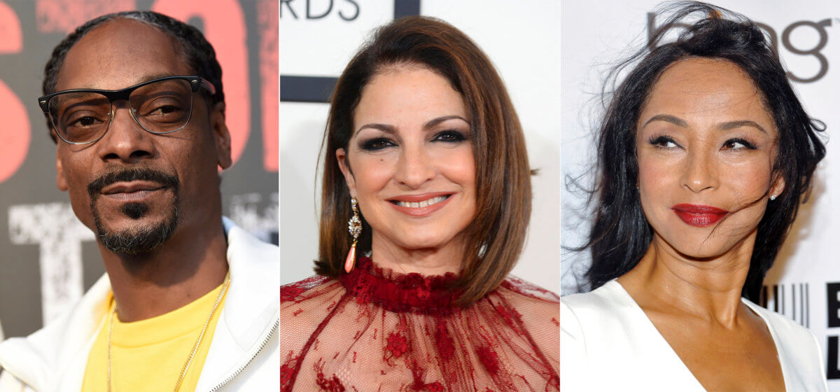 Snoop Dogg, from left, Gloria Estefan, and Sade