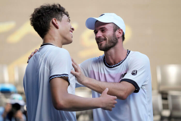 Tommy Paul and Ben Shelton talk after their tennis match