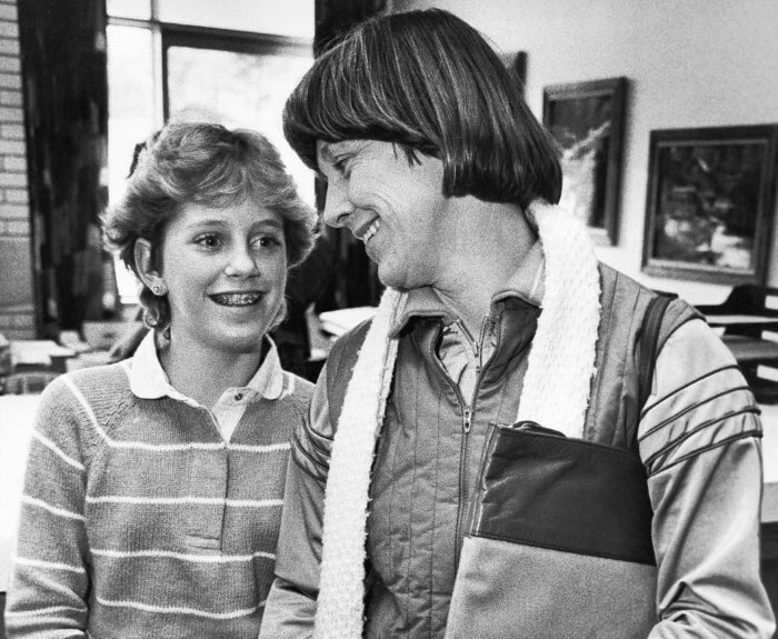 Kristin Preble, 13, and her mother Carol, get ready to leave the Ingomar Middle School in Franklin Park, Pa., Jan. 21, 1984. Kristin brought a briefcase with classified government documents to school as a show-and-tell project for her class.