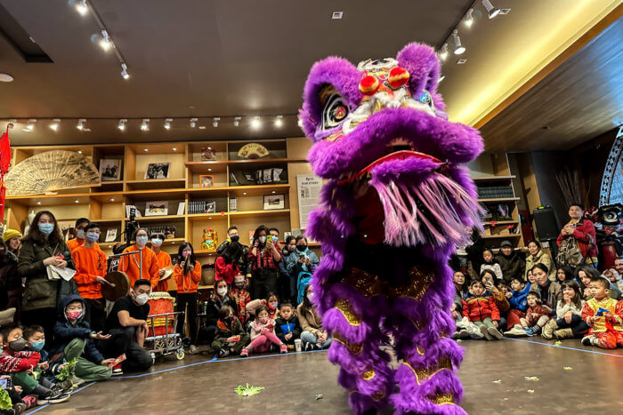 A lion dances at a Lunar New Year celebration