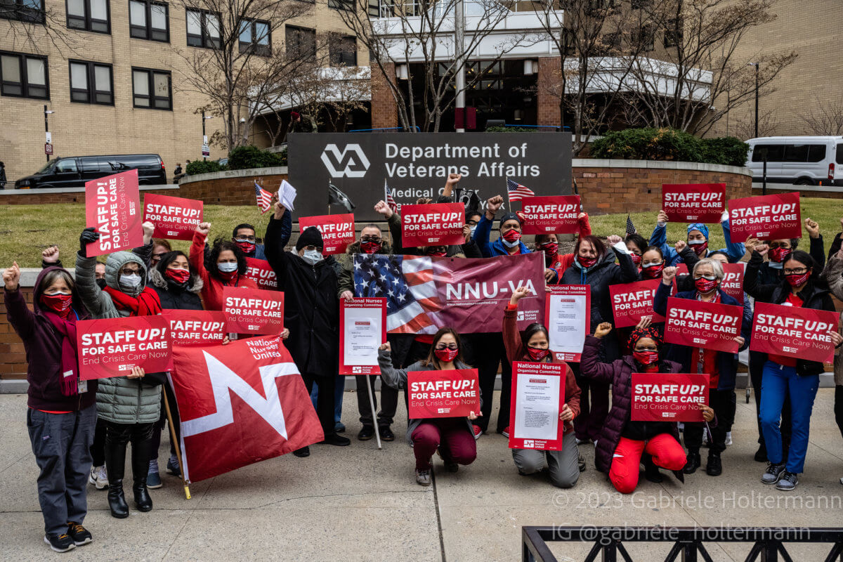 A group of VA nurses rallied outside the Manhattan VA demanding more nurses