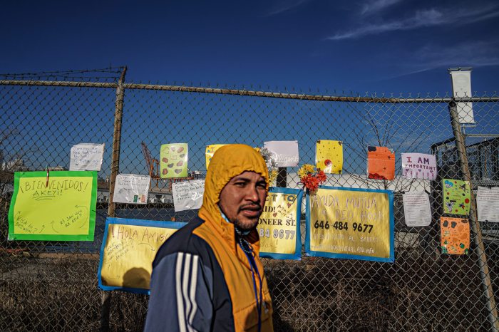 Migrant at a New York relief center