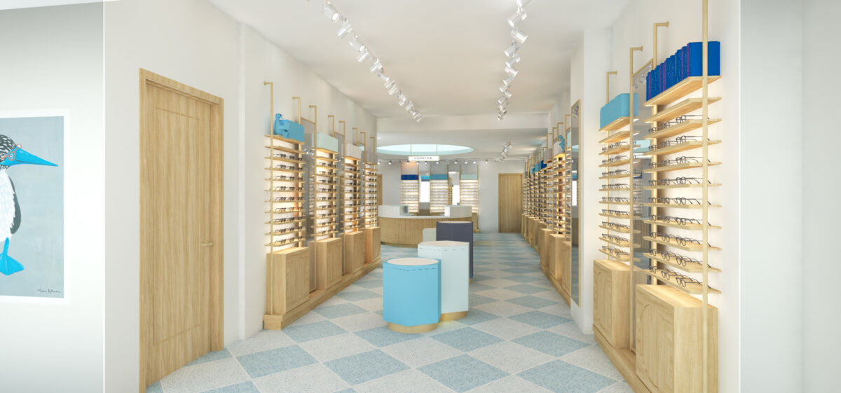 A rendering of the new Warby Parker location.