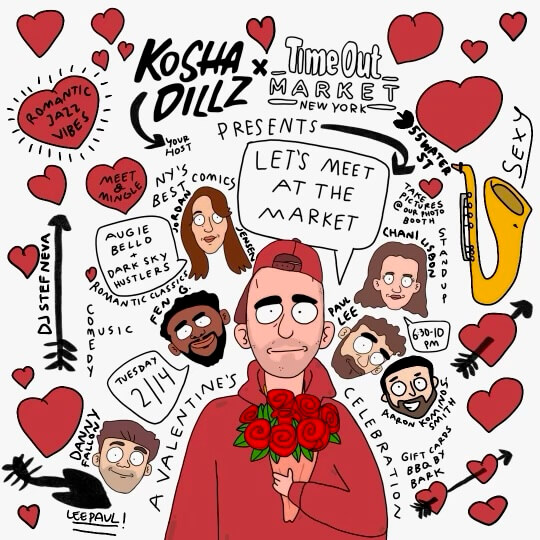 A graphic for Kosha Dillz Valentine's event