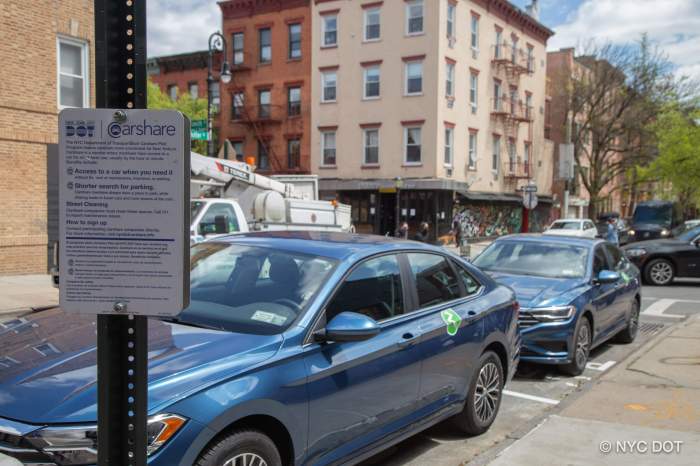Parking spaces in new york city filled with cars