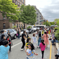 Students and parents enjoying car-free streets