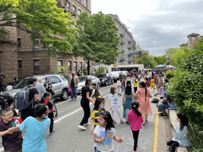 Students and parents enjoying car-free streets