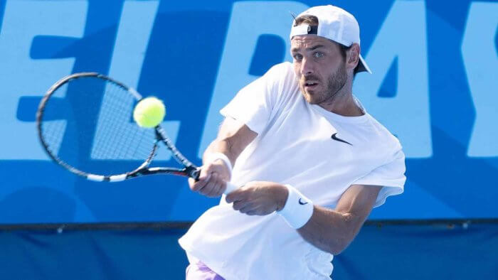 Matija Pecotic competes against Jack Sock in the Delray Beach Open