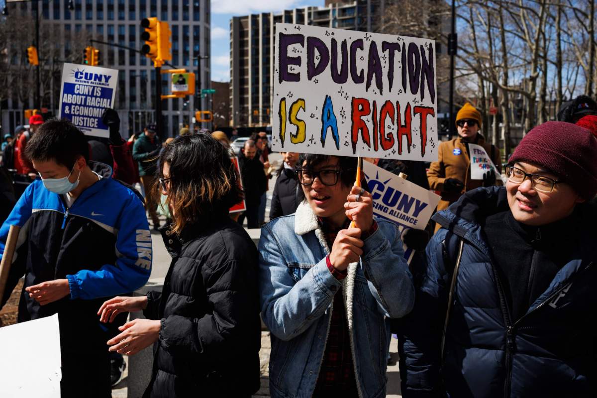 Supporters of CUNY called for fair funding at a rally outside Brooklyn Borough Hall.