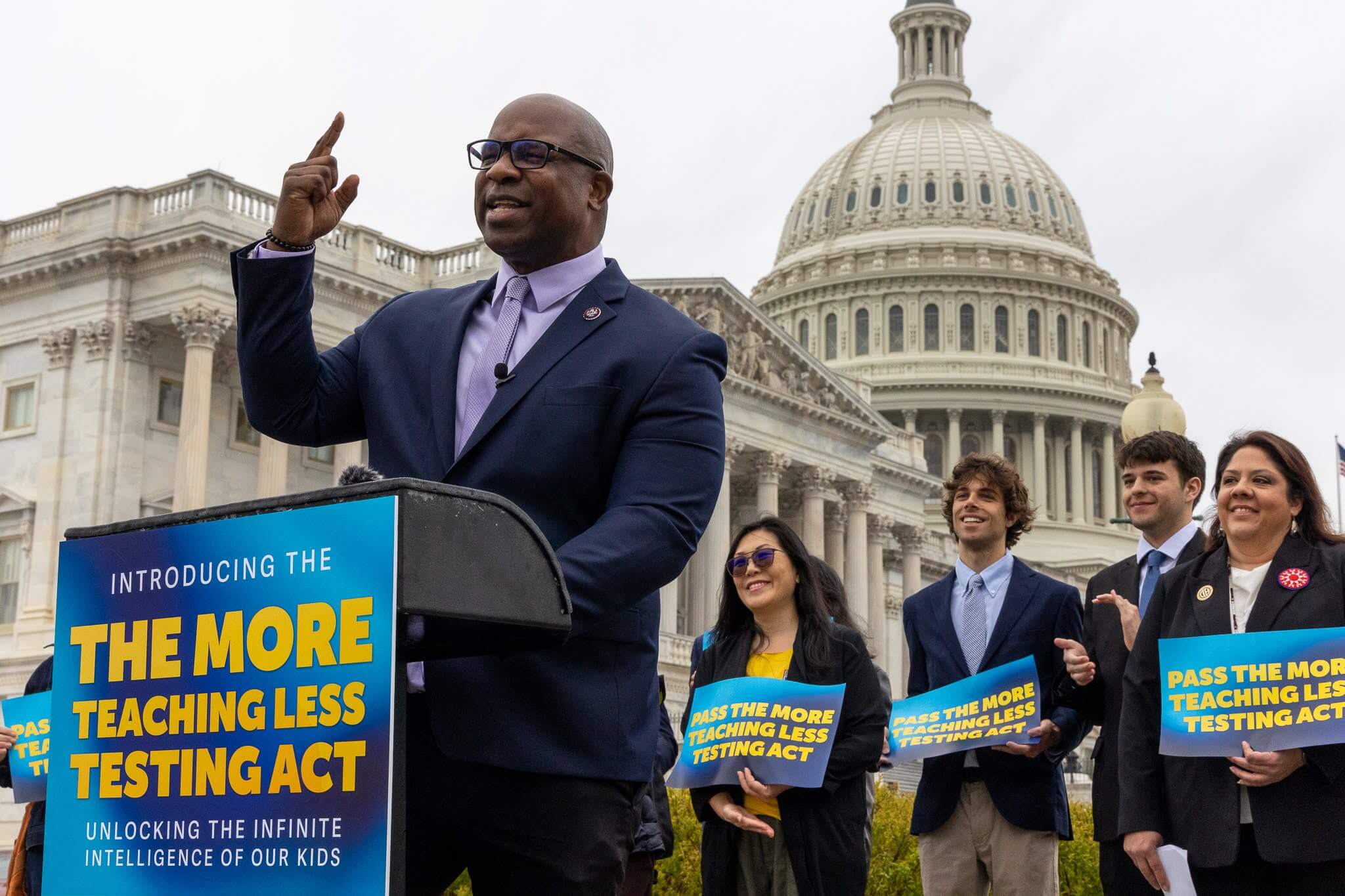 Congressman Jamaal Bowman introduced The More Teaching Less Testing Act in Washington, D.C.