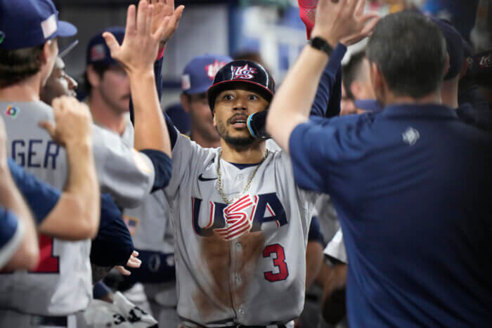 Mookie Betts celebrates for Team USA