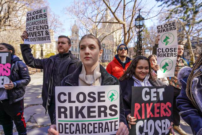Third Rikers detainee dies this year as Adams admin pushes back on damning federal report 4 Criminal justice advocates calling for the closure of Rikers Island by the legally mandated 2027 deadline at a City Hall Park rally