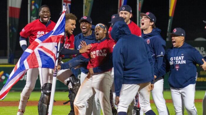 Great Britain celebrates qualifying for the World Baseball Classic