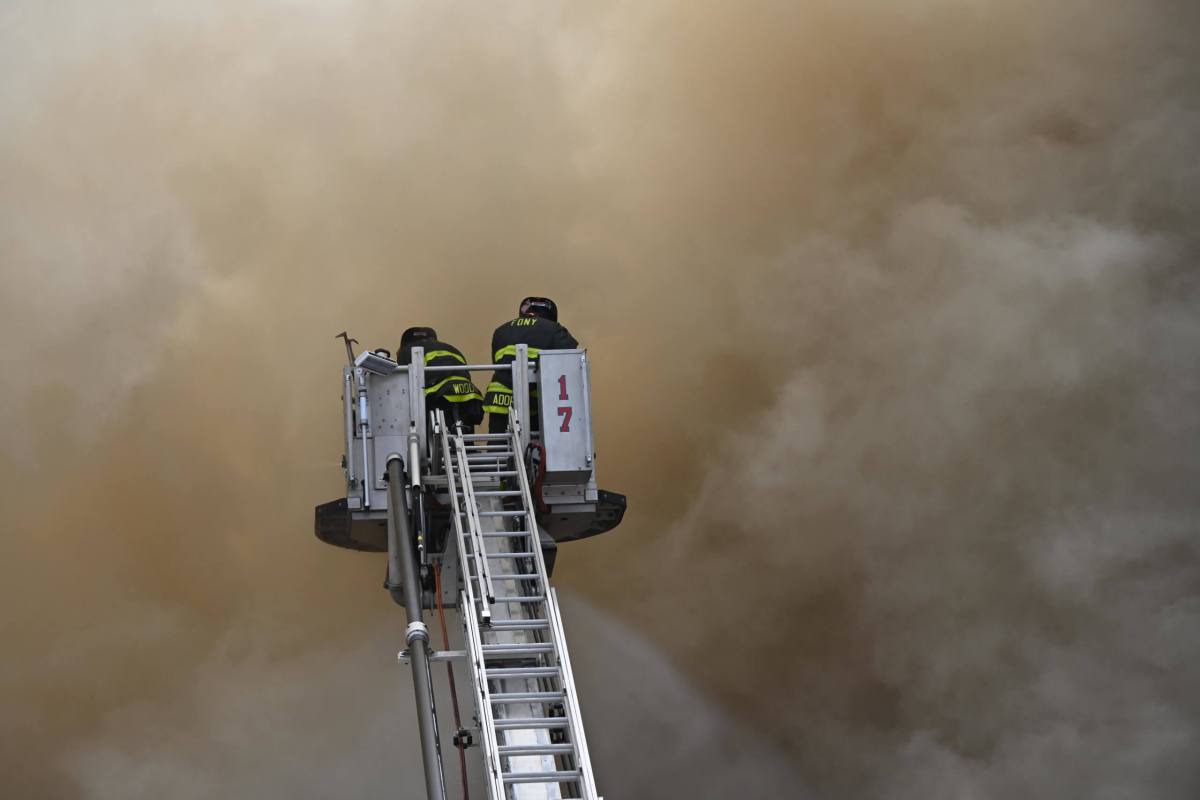 Visibility was minimal as firefighters battled the blaze