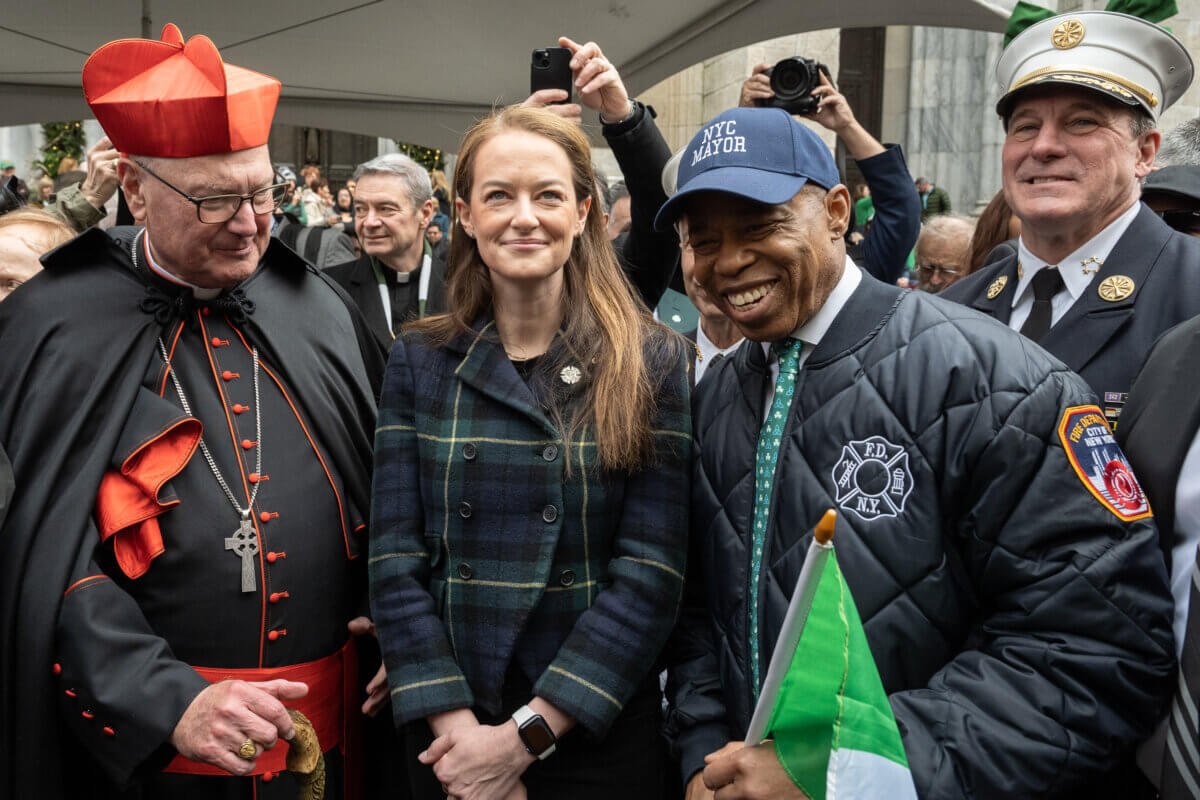 Cardinal Timothy Dolan, Fire Commissioner Laura Kavanagh and Mayor Eric Adams