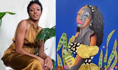 The Queen's Artillery side by side of the artist and her art
