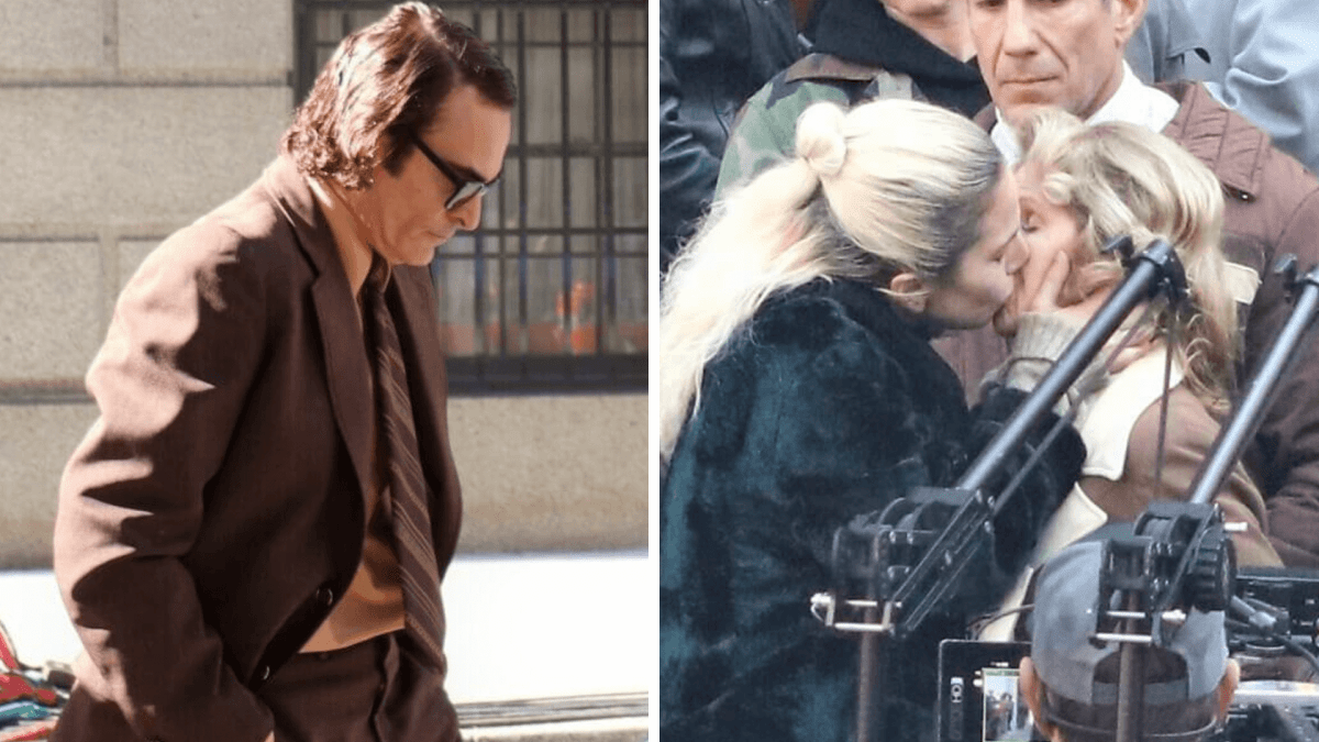Joaquin Phoenix (l) and Lady Gaga (r) on the set of Joker 2 Sunday (Photos by Michael Dorgan)