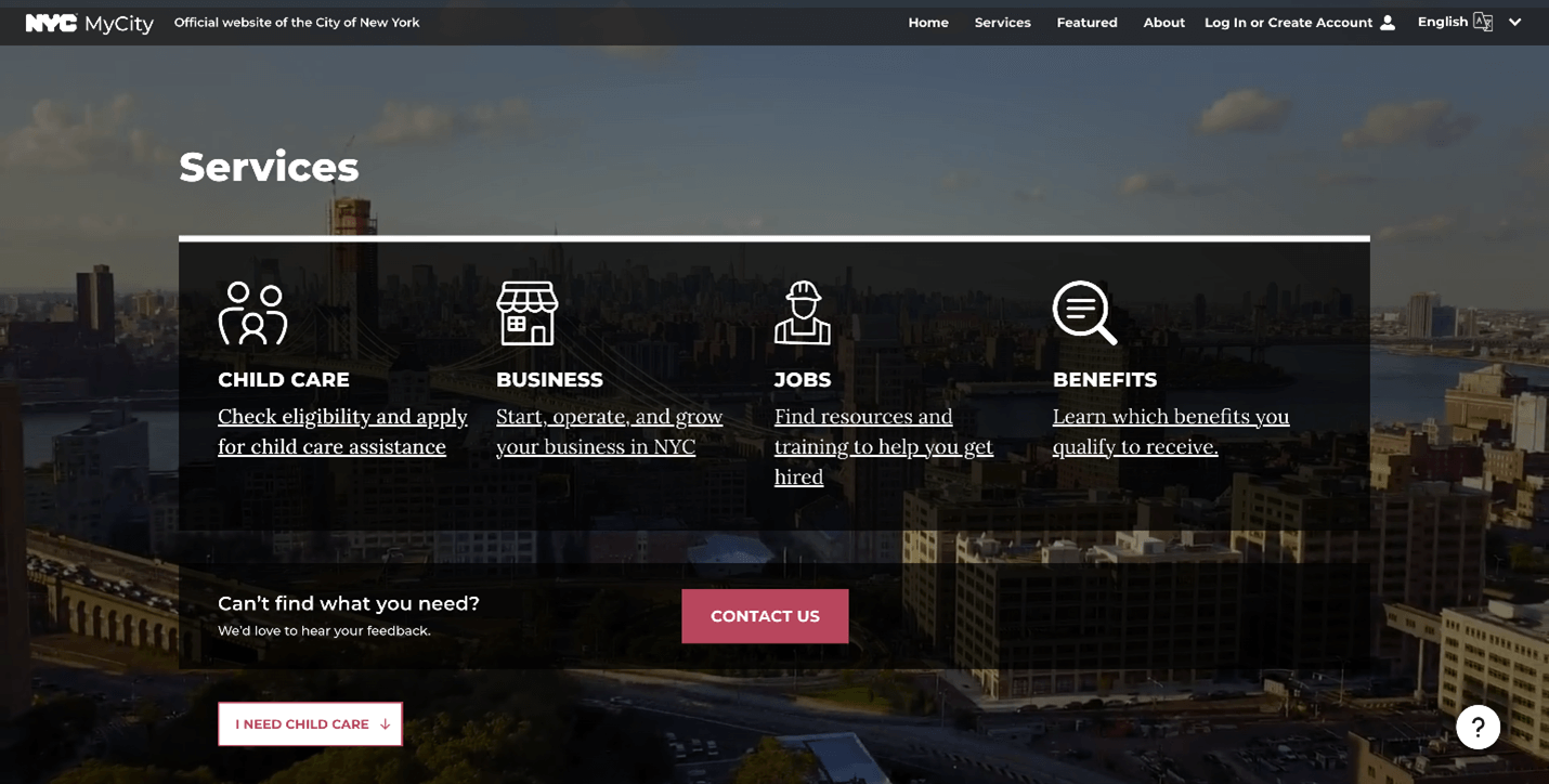 A screengrab from the landing page of the MyCity portal