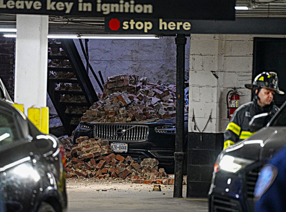 Roof of parking garage collapsed in Lower Manhattan.