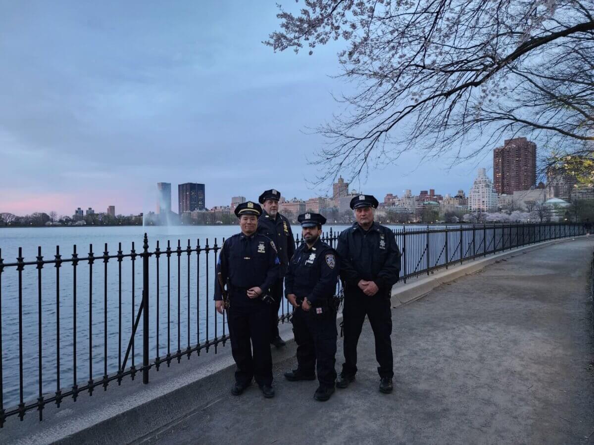 Auxiliary officers at the Jacqueline Kennedy Onassis Reservoir in Central Park