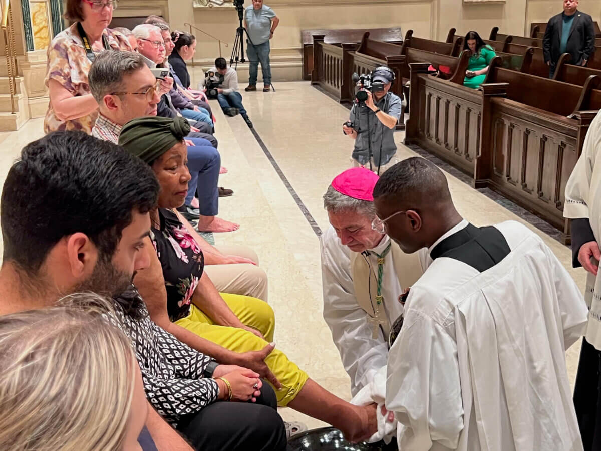 Catholics in Brooklyn celebrate start of Easter Triduum with solemn Holy Thursday Mass 2 Bishop of Brooklyn Robert Brennan washes feet on Holy Thursday