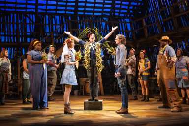 Alex Newell, Caroline Innerbichler, Kevin Cahoon, and Andrew Durand in "Shucked."