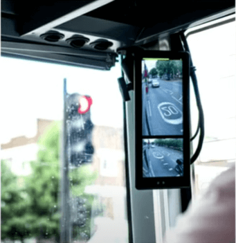 Side-view mirrors on city buses