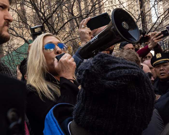 TRUMP ARRAIGNMENT | MAGA supporters join Marjorie Taylor Greene for protest in Chinatown park 7 Congresswoman Marjorie Taylor Green speaks to Trump supporters.