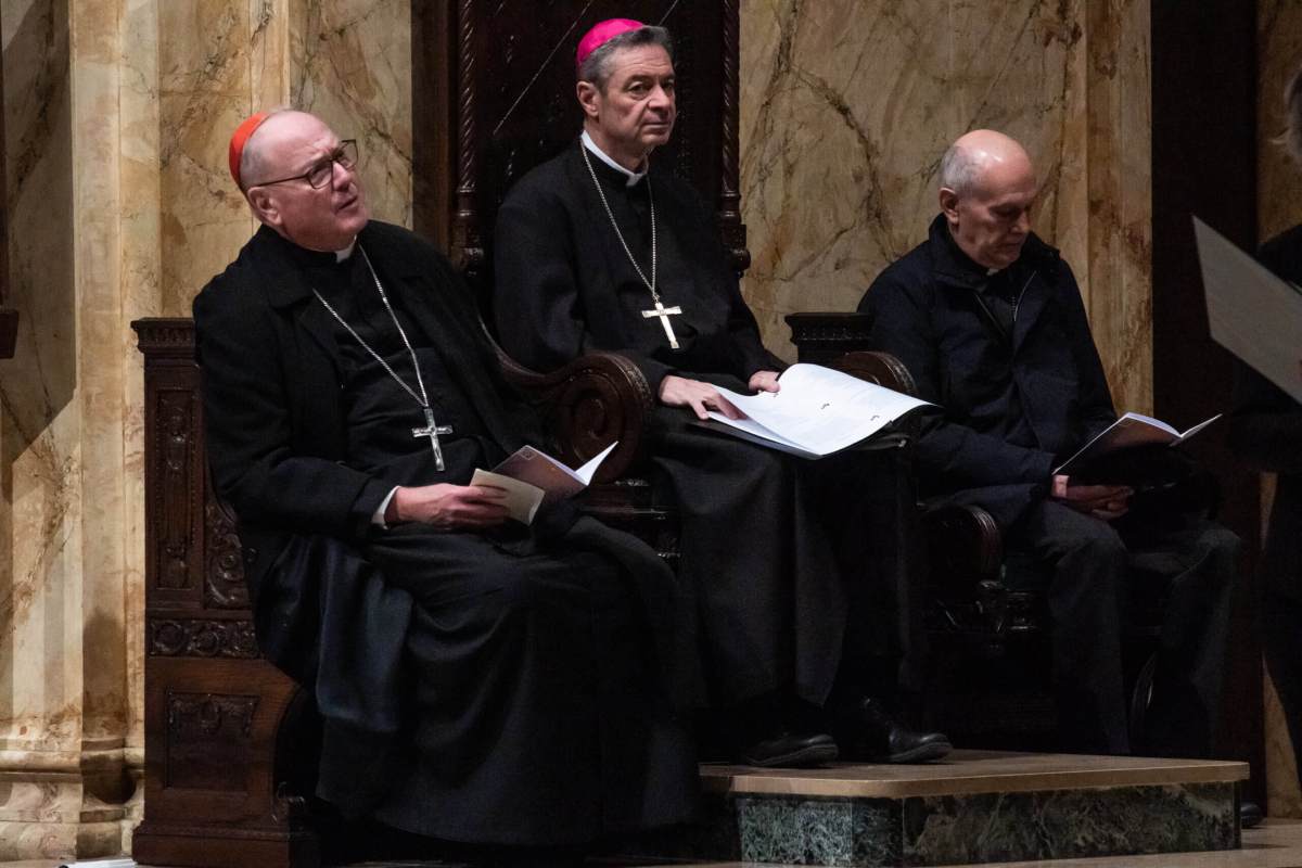 Diocese of Brooklyn leader Bishop Robert Brennan with Cardinal Timothy Dolan at a Good Friday service