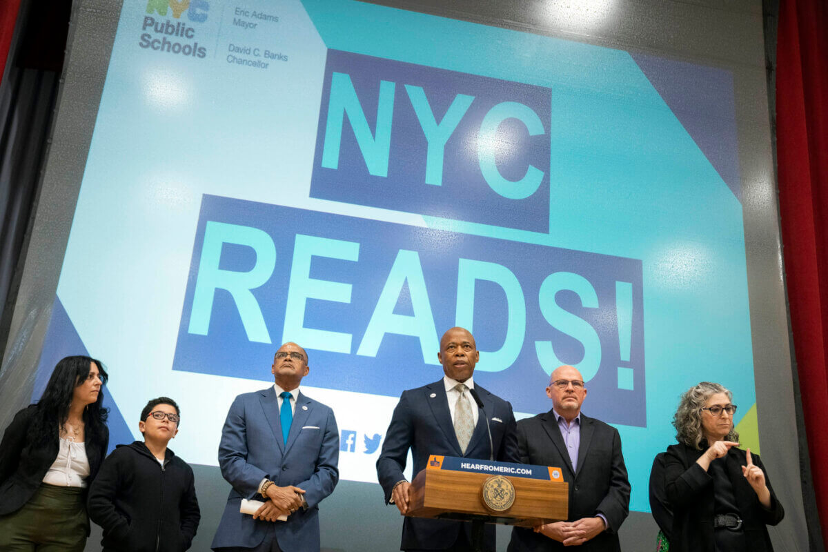 Mayor Eric Adams and Schools Chancellor David Banks at the NYC Reads rollout.