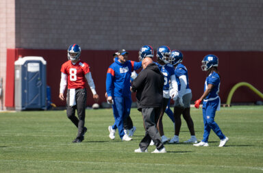 Daniel Jones and Brian Daboll at Giants OTAs