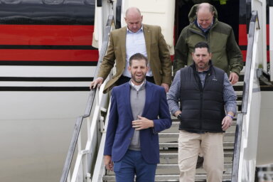 Eric Trump disembarking a plane in Scotland
