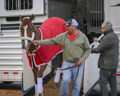 Kentucky Derby winner Mage arrives at Pimlico for the Preakness
