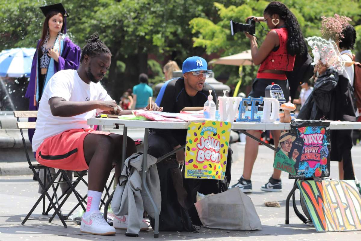 Cannabis vendors in Washington Square Park