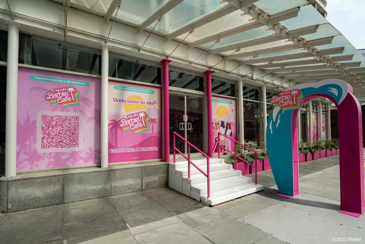 The exterior of the Malibu Barbie Cafe in NYC