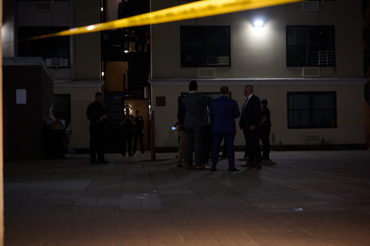 Police at the scene of a double shooting in Brooklyn