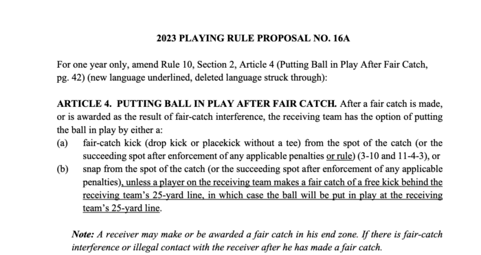 NFL kickoff rule change