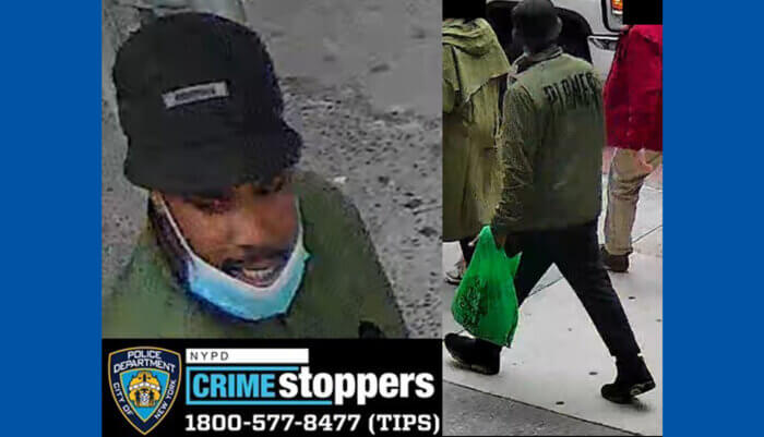 Surveillance photos show the suspect wanted for hitting a man with a hammer in Chelsea.