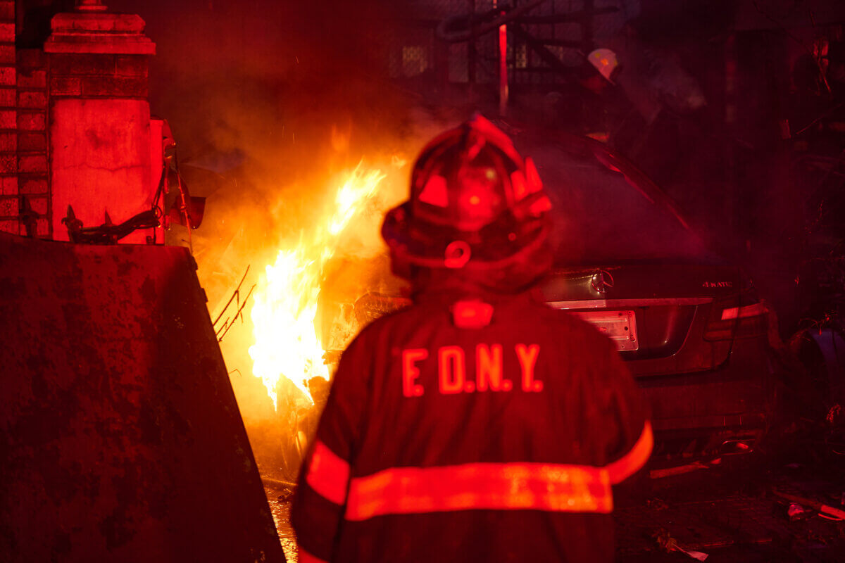 Car burns in three-alarm Brooklyn fire