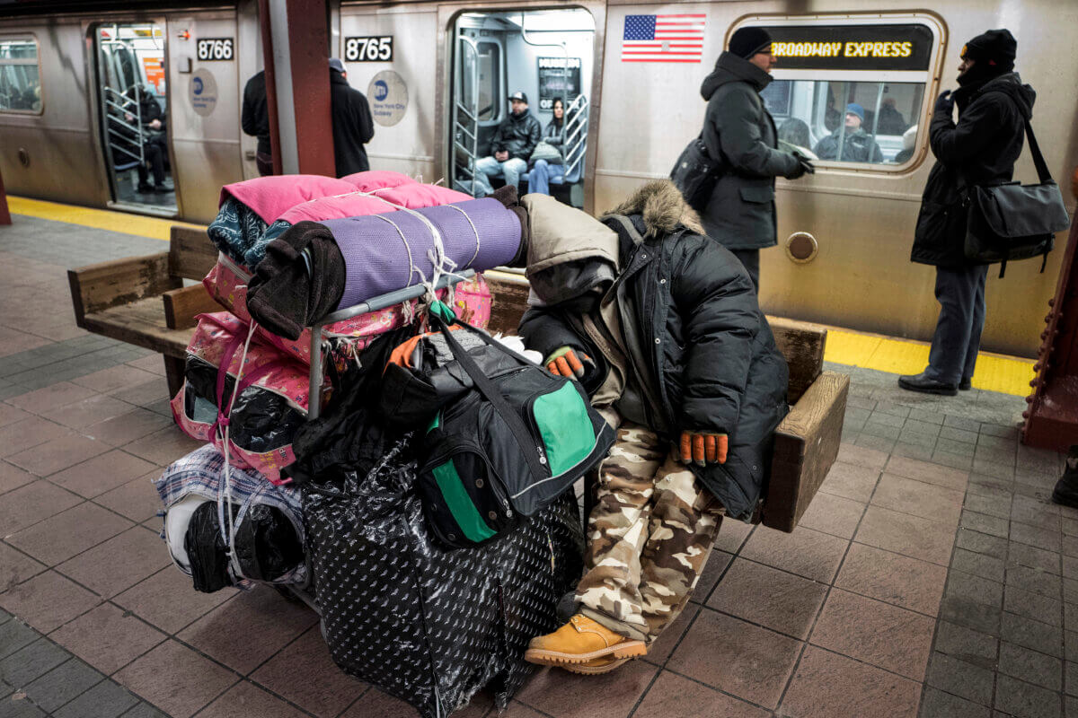 Homeless man in NYC subway system