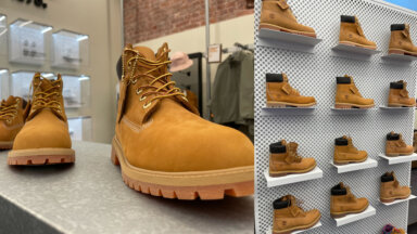 A row of Timberland boots