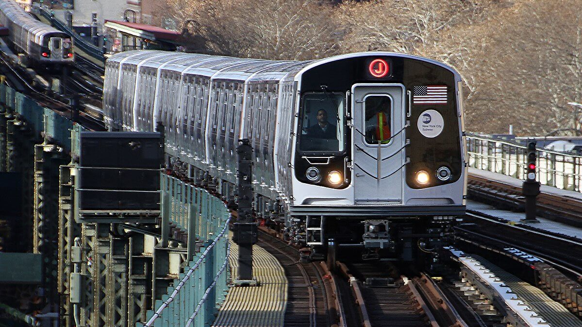 J train approaches Flushing Avenue