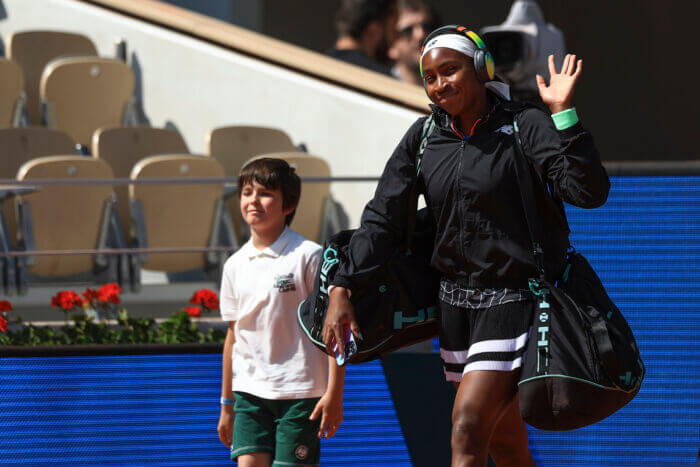 Coco Gauff walks onto court