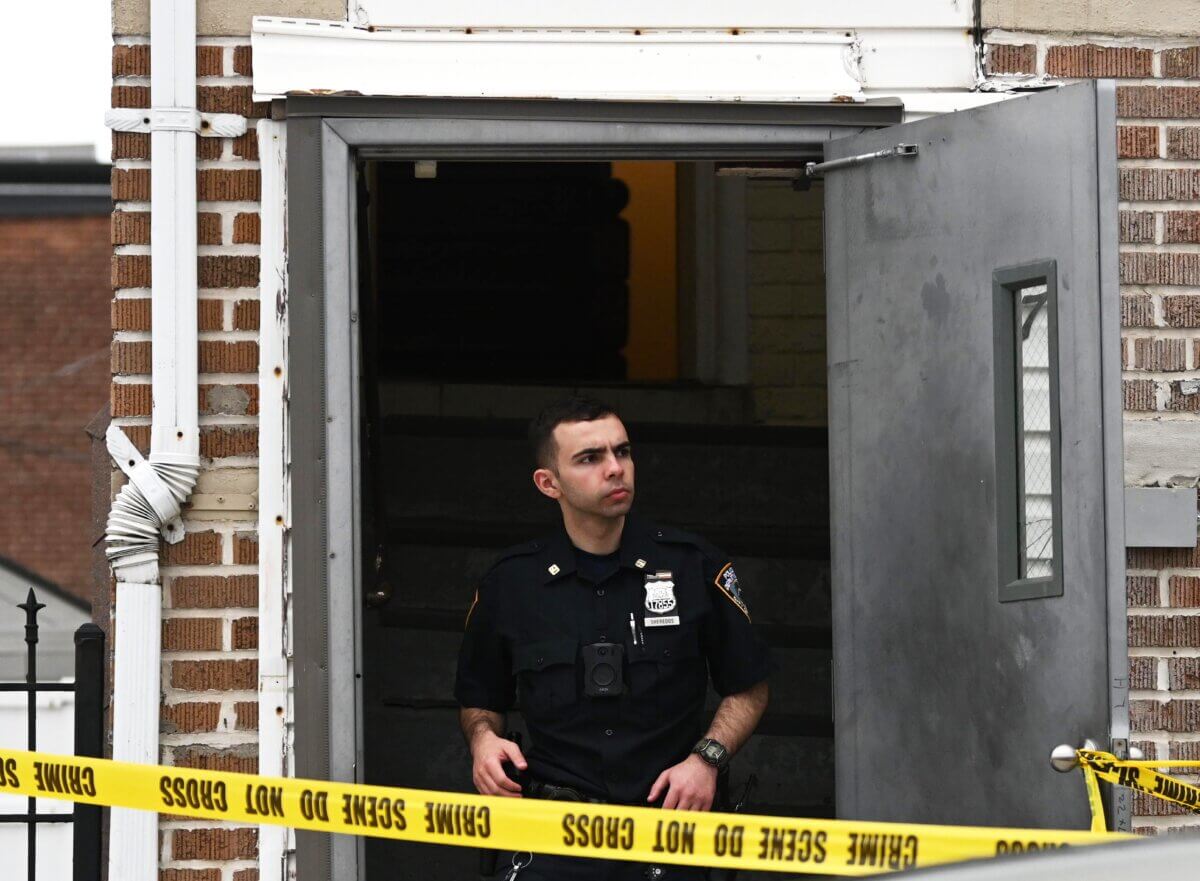 Police at the Coney Island crime scene Tuesday morning